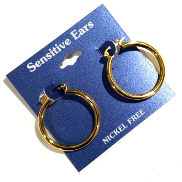 Elegant Gold-tone - Sensitive Ears - Hoop Earrings -- Women's Fashion Jewelry - Picture 1 of 9